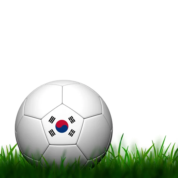 Futebol 3D Coreia Bandeira Patter em grama verde no fundo branco — Fotografia de Stock
