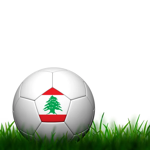3D labdarúgó Libanon zászló kopog a zöld fűben, a fehér háttérb — Stock Fotó