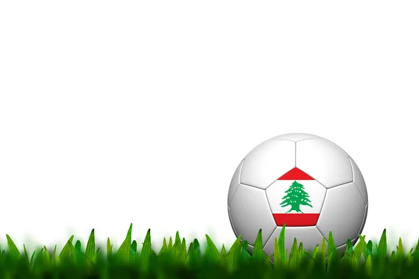 3d 축구 balll 레바논 깃발 후 두둑 녹색에 흰색 바에 잔디 — 스톡 사진
