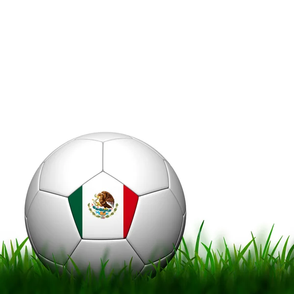 Флаг Мексики 3D Футбол Паттер в зеленой траве на белой спине — стоковое фото