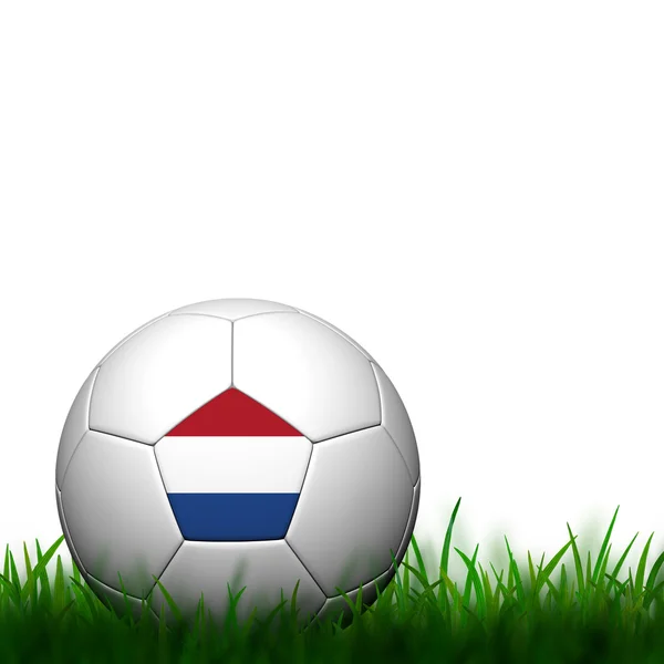 3D piłka nożna Holandia flaga patter w zielonej trawie na tył biały — Zdjęcie stockowe