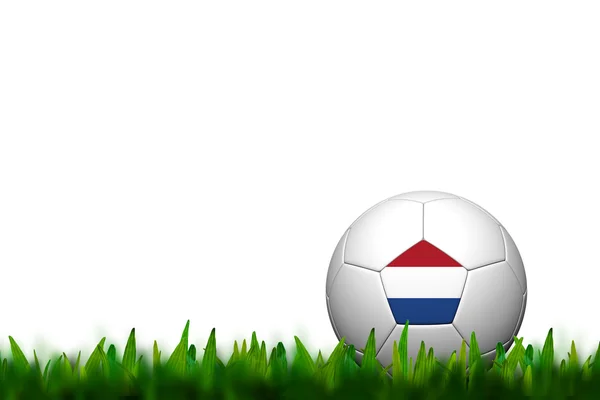 Balón de fútbol 3D Países Bajos Bandera Patter sobre hierba verde sobre whit —  Fotos de Stock