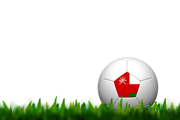 3D ποδοσφαίρου balll Ομάν σημαία κορακίστικα για την πράσινη χλόη πέρα από το λευκό backg — Φωτογραφία Αρχείου
