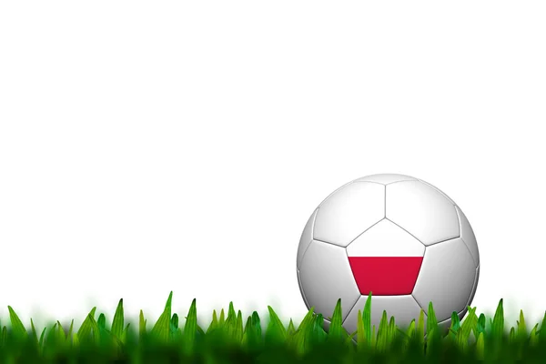 Balll de futebol 3D Polônia Bandeira Patter na grama verde sobre o bac branco — Fotografia de Stock
