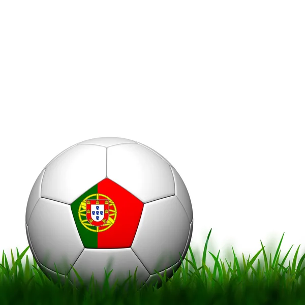 3D voetbal portugal vlag geklets in groene gras op witte backgro — Stockfoto