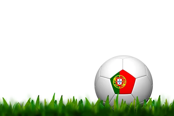 3D voetbal balll portugal vlag geklets op groen gras over witte b — Stockfoto