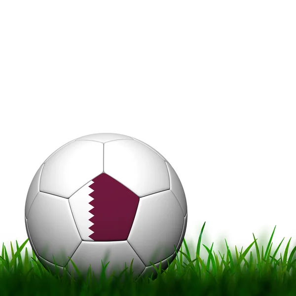 3D ποδοσφαίρου Κατάρ σημαία κορακίστικα στο πράσινο γρασίδι σε λευκό φόντο — Φωτογραφία Αρχείου