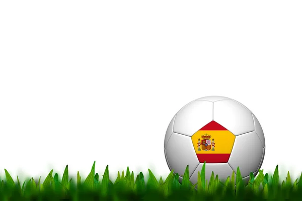 Balón de fútbol 3D Bandera de España Patter sobre hierba verde sobre espalda blanca —  Fotos de Stock