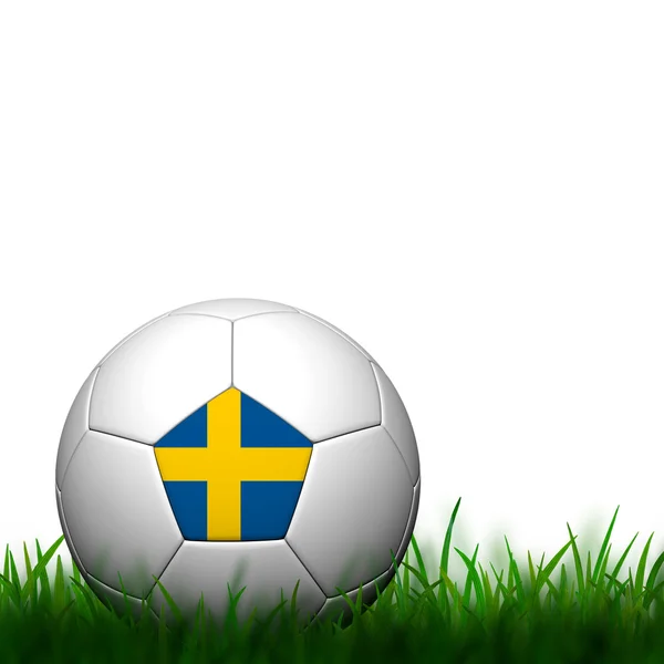 Yeşil çimenlerin üzerinde beyaz adam içinde 3D futbol İsveç bayrağı pıtırtı — Stok fotoğraf