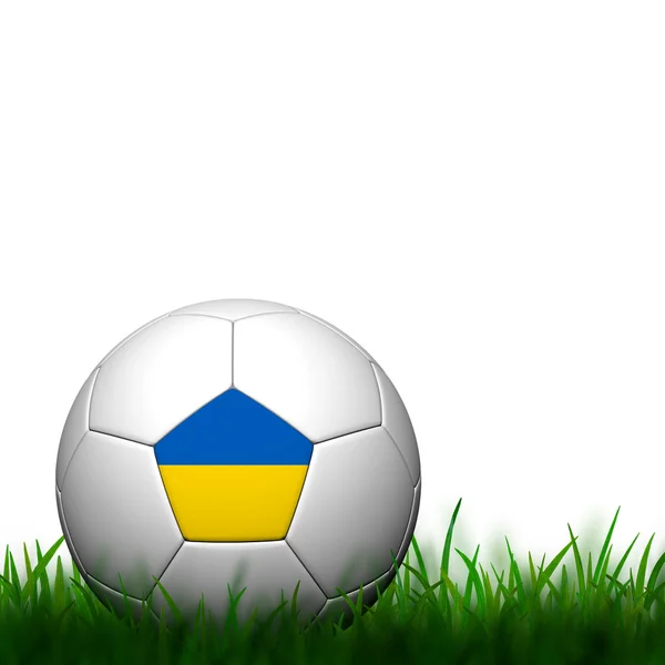 3d Fußball ukrainische Flagge Pattern in grünem Gras auf weißem Hintergrund — Stockfoto