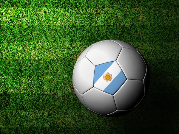 Αργεντινή σημαία μοτίβο 3d rendering μιας μπάλας ποδοσφαίρου στο πράσινο gr — Φωτογραφία Αρχείου