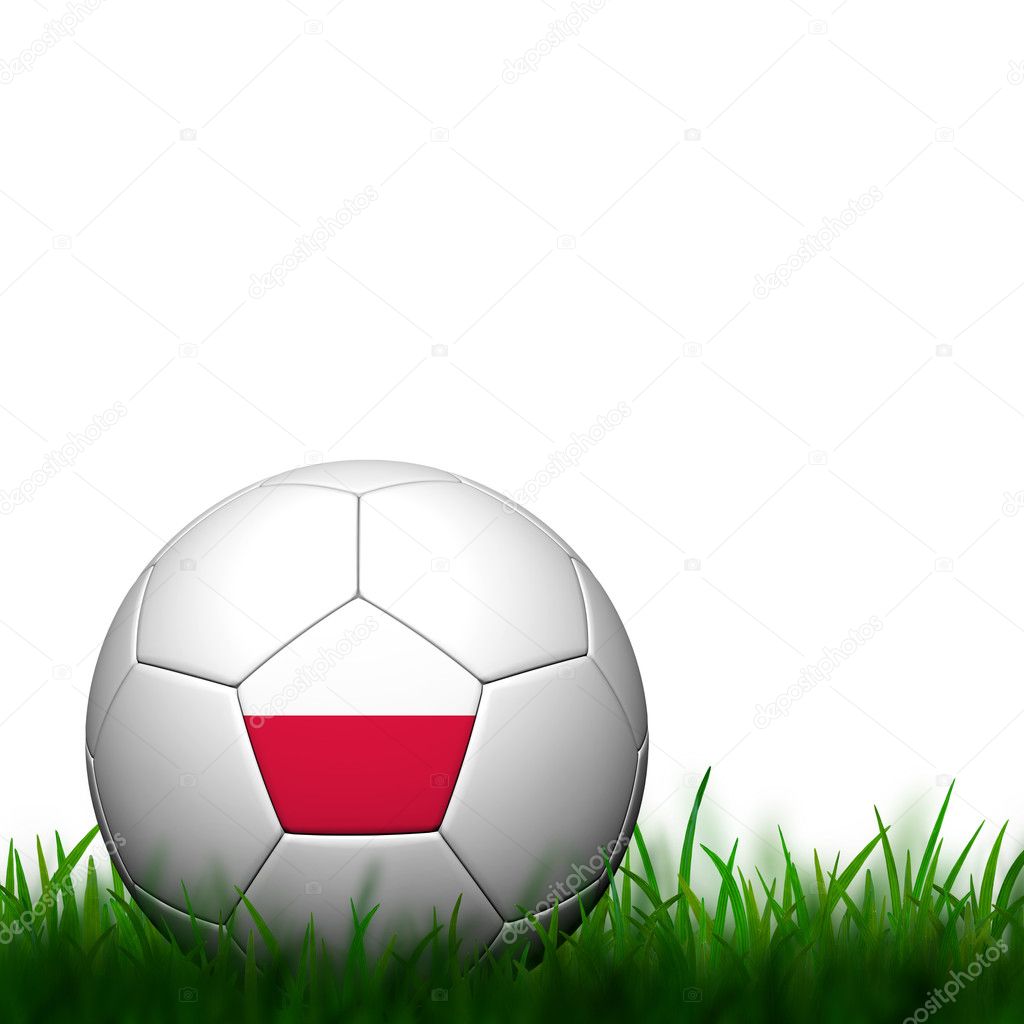 3D Football Poland Flag Patter in green grass on white backgroun