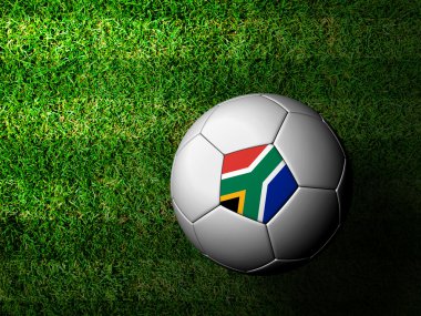 Güney Afrika bayrak deseni 3d render yeşil bir futbol topu