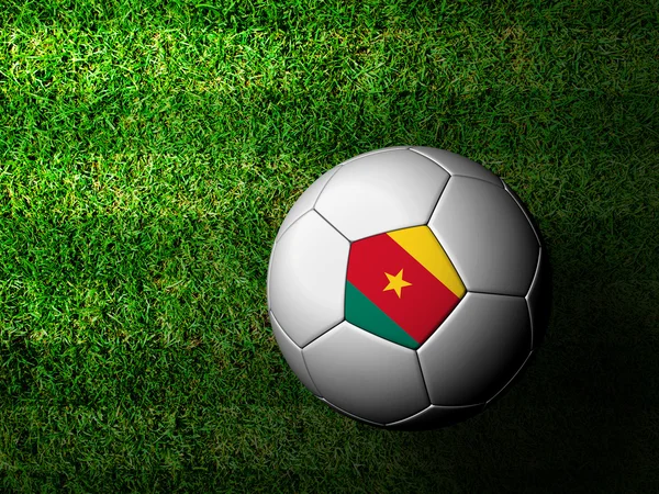 Kamerun Flaggenmuster 3D-Darstellung eines Fußballs in grünem Gra — Stockfoto