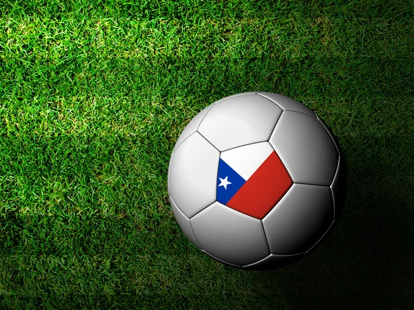 Şili bayrak deseni 3d render yeşil çim futbol topu — Stok fotoğraf