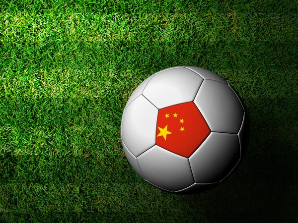 Cina Bandiera modello 3d rendering di un pallone da calcio in erba verde — Foto Stock