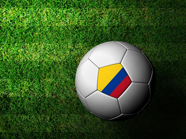 Colombia Flag Pattern 3d rendering of a soccer ball in green gra — Stock Photo, Image