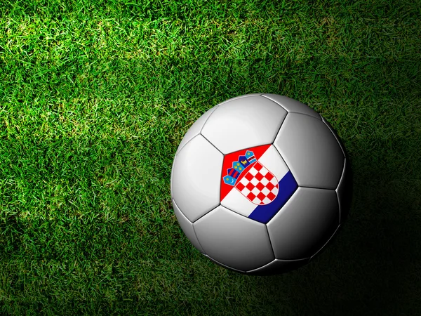 Hırvatistan bayrağı desen 3d render yeşil gras yılında futbol topu — Stok fotoğraf