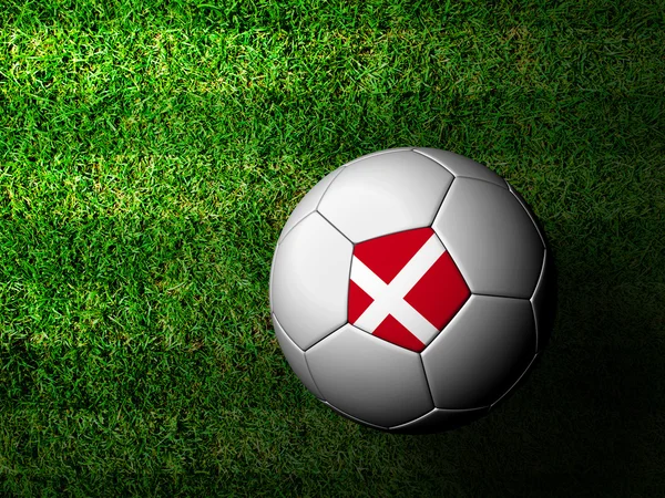 Дания Флаг Модель 3D рендеринг футбольного мяча в зеленой гра — стоковое фото
