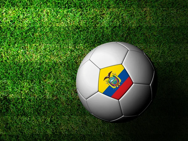Equador Bandeira Padrão 3d renderização de uma bola de futebol em gras verde — Fotografia de Stock