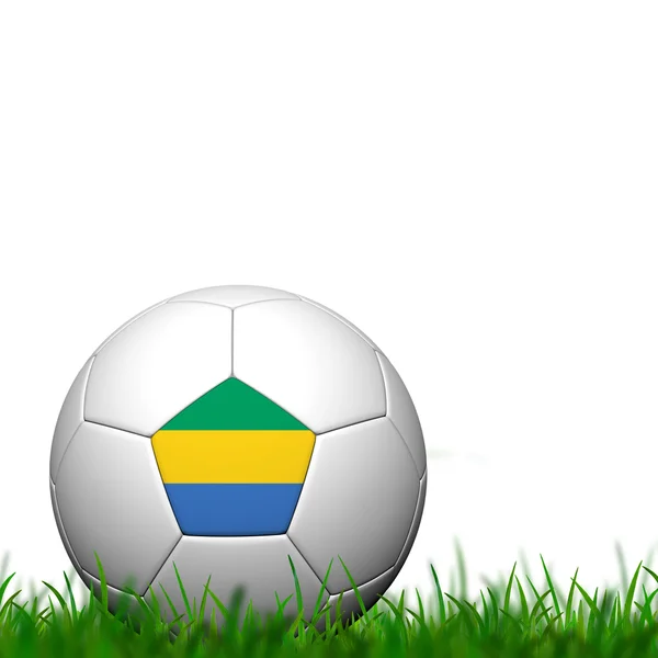 Balón de fútbol 3D Gabón Bandera Patter sobre hierba verde sobre espalda blanca — Foto de Stock