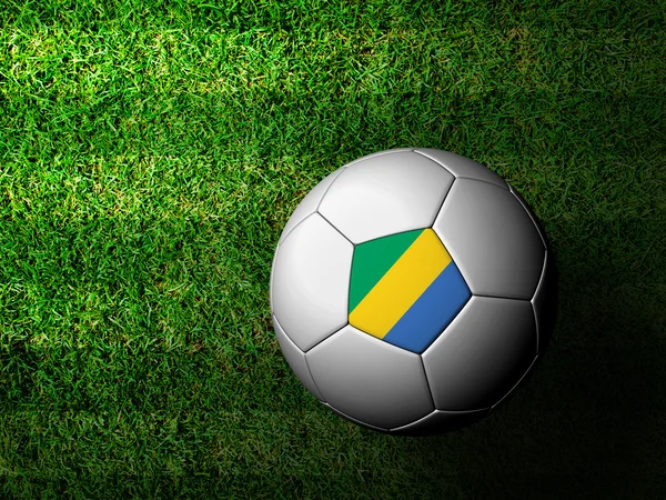Gabon bayrak deseni 3d render yeşil çim futbol topu — Stok fotoğraf