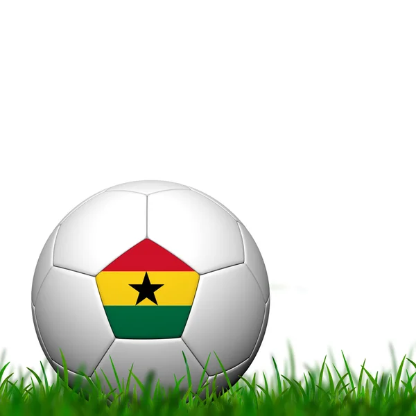 3D foci labda Ghána zászló kopog a zöld fű, fehér TervÉ felett — Stock Fotó