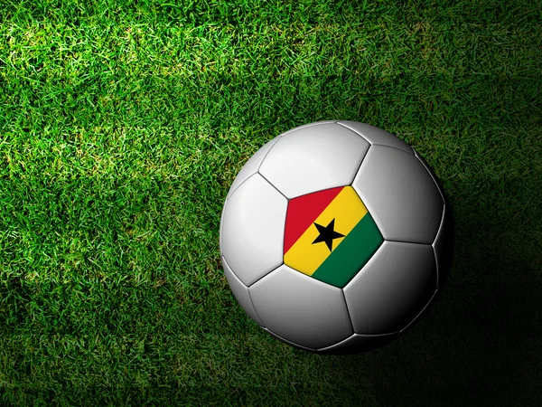 Ghana Bandera patrón 3d representación de una pelota de fútbol en hierba verde —  Fotos de Stock