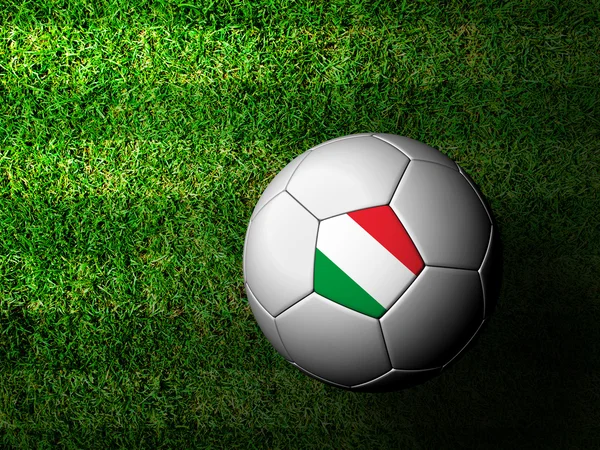 Włochy flaga wzór 3d rendering piłki nożnej w zielonej trawie — Zdjęcie stockowe