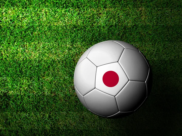 Japonya bayrak deseni 3d render yeşil çim futbol topu — Stok fotoğraf