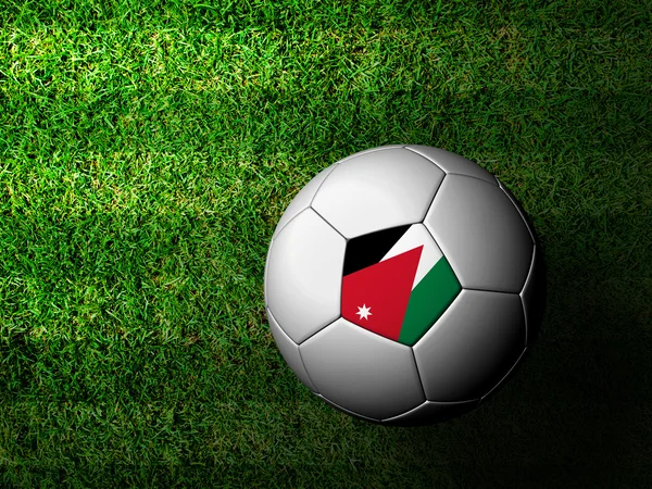Jordanisches Fahnenmuster 3D-Darstellung eines Fußballballs im grünen Gras — Stockfoto
