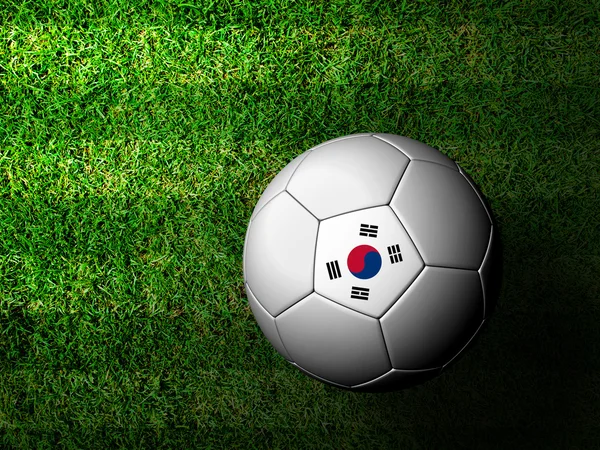 Kore bayrağı desen 3d render yeşil çim futbol topu — Stok fotoğraf