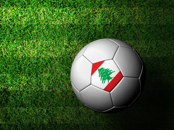 Ливанский флаг Модель 3D рендеринг футбольного мяча в зеленой гра — стоковое фото