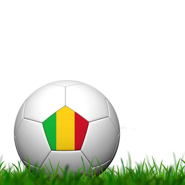 白の背景に隠れて上緑の草にパタパタ 3 d サッカー balll マリの旗 — ストック写真