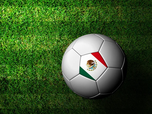 Модель флага Мексики 3d рендеринг футбольного мяча в зеленой траве — стоковое фото