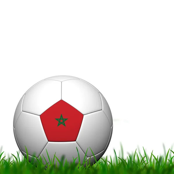 3D soccer balll Marocko flagga smattra på grönt gräs över vit ba — Stockfoto