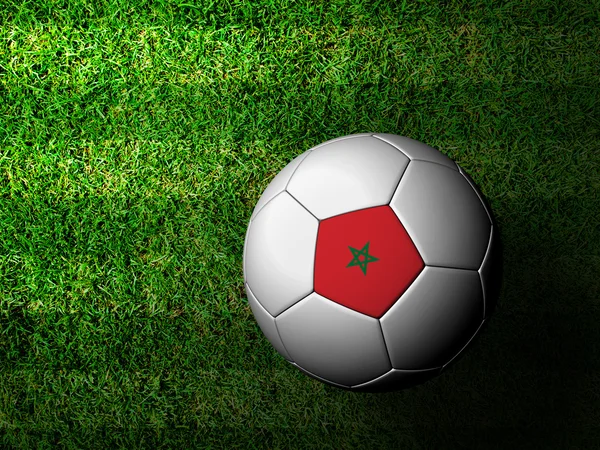 Σημαία του Μαρόκου μοτίβο 3d rendering μιας μπάλας ποδοσφαίρου στο πράσινο γκρα — Φωτογραφία Αρχείου