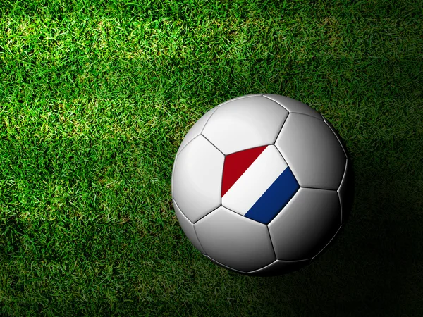 Patrón de bandera de los Países Bajos 3d representación de una pelota de fútbol en verde — Foto de Stock