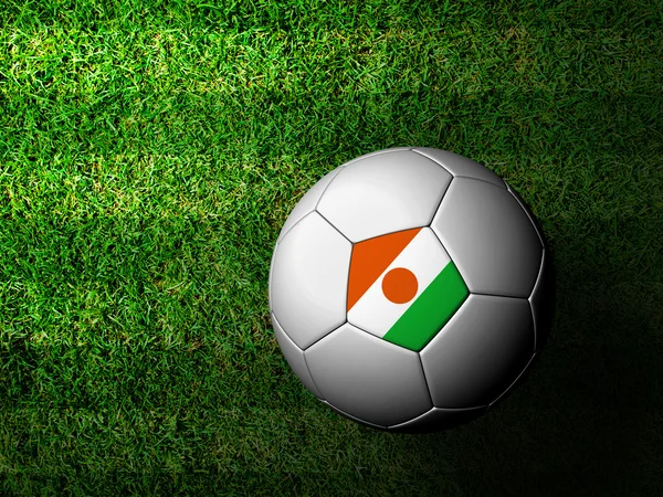 Níger Bandera patrón 3d representación de una pelota de fútbol en hierba verde — Foto de Stock