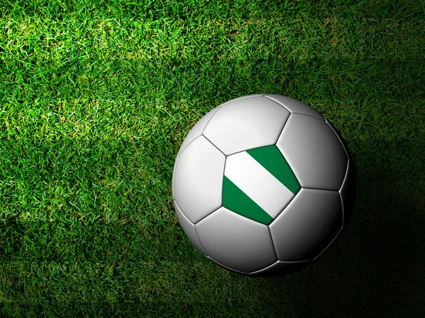 Nijerya bayrak deseni 3d render yeşil gras yılında futbol topu — Stok fotoğraf