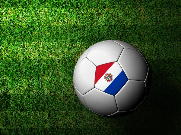 Paraguay bayrak deseni 3d render yeşil oyun içinde bir futbol topu — Stok fotoğraf