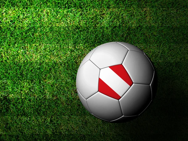 緑の草にサッカー ボールのペルーの旗パターン 3 d レンダリング — ストック写真