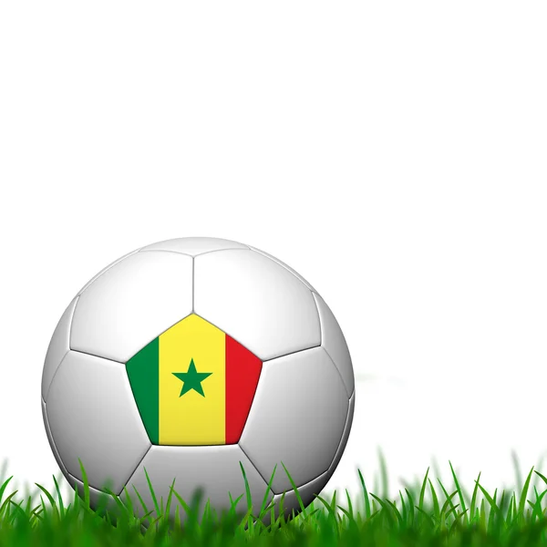 3D fotbal člen určitý genitálie balancovat Senegalská vlajka radikál na zelené trávě nad bílým ba — Stock fotografie