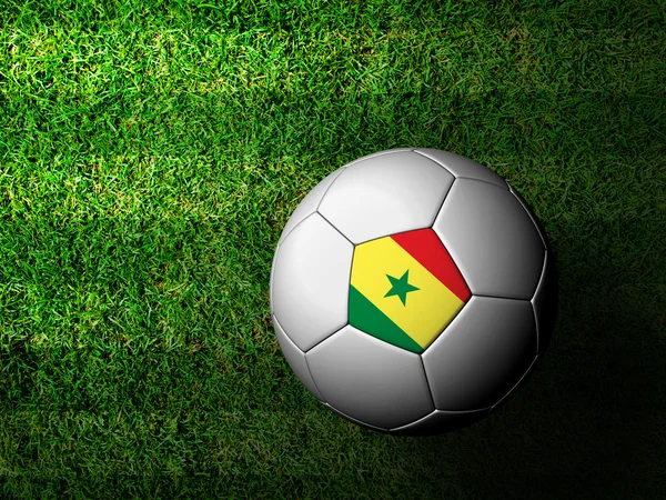 Senenal σημαία μοτίβο 3d rendering μιας μπάλας ποδοσφαίρου στο πράσινο γκρα — Φωτογραφία Αρχείου