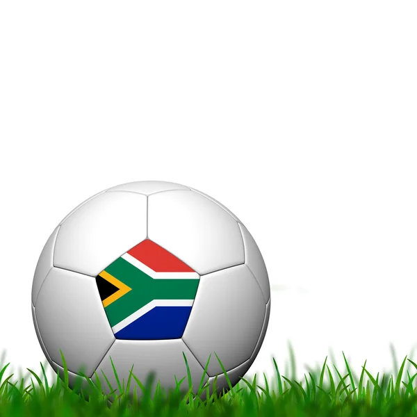 3D Soccer balll South Africa Flag Patter on green grass over whi — Stock Photo, Image
