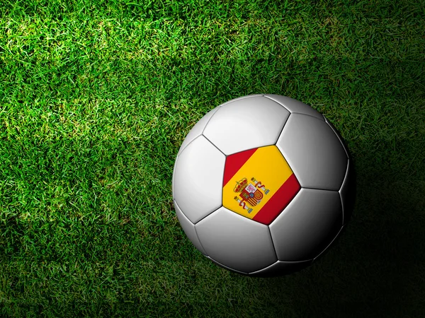 Bandera de España 3D representación de una pelota de fútbol en hierba verde —  Fotos de Stock