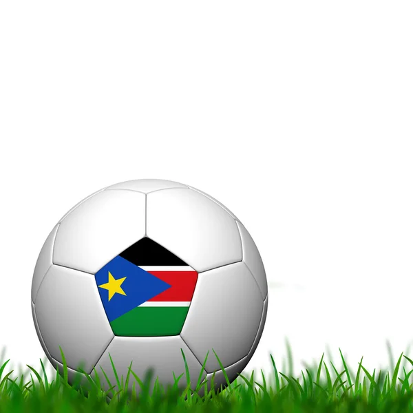Ballon de football 3D Soudan Drapeau Patter sur herbe verte sur fond blanc — Photo