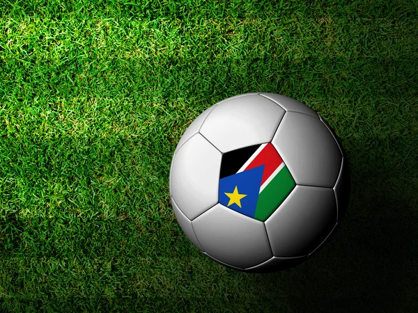 Sudan Flag Pattern 3d rendering of a soccer ball in green grass — Stock Photo, Image
