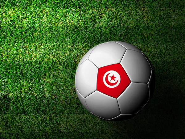 Patrón de Bandera de Túnez 3D representación de una pelota de fútbol en gras verde —  Fotos de Stock