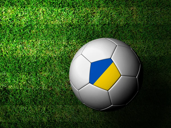 Σημαία της Ουκρανίας μοτίβο 3d rendering μιας μπάλας ποδοσφαίρου στο πράσινο γκρα — Φωτογραφία Αρχείου